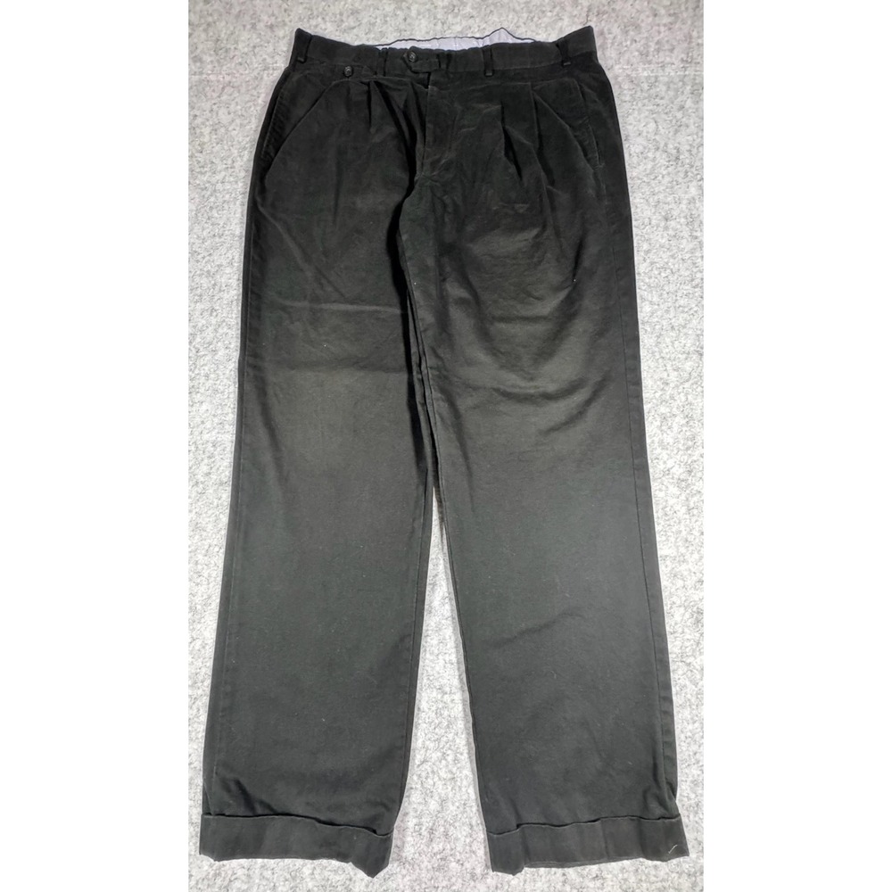 Faconnable Pants Mens 38x32 Black Pleated Cuffed Cotton Chino Casual Hong Kong